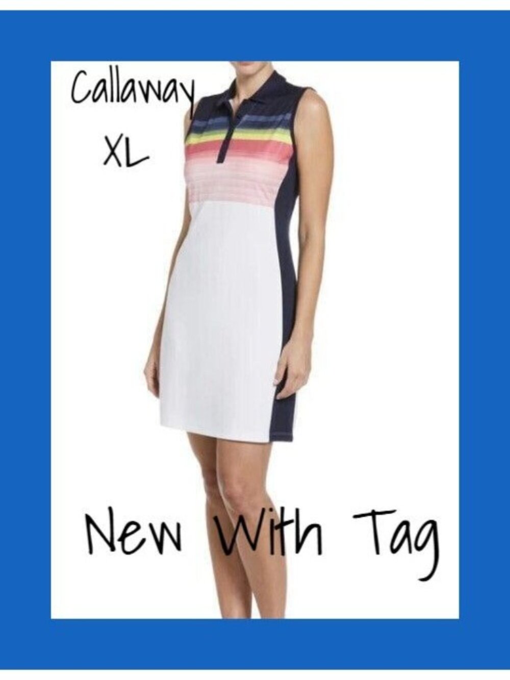 Callaway Women's Sleeveless Golf Dress - White & Navy, Size XL, New
